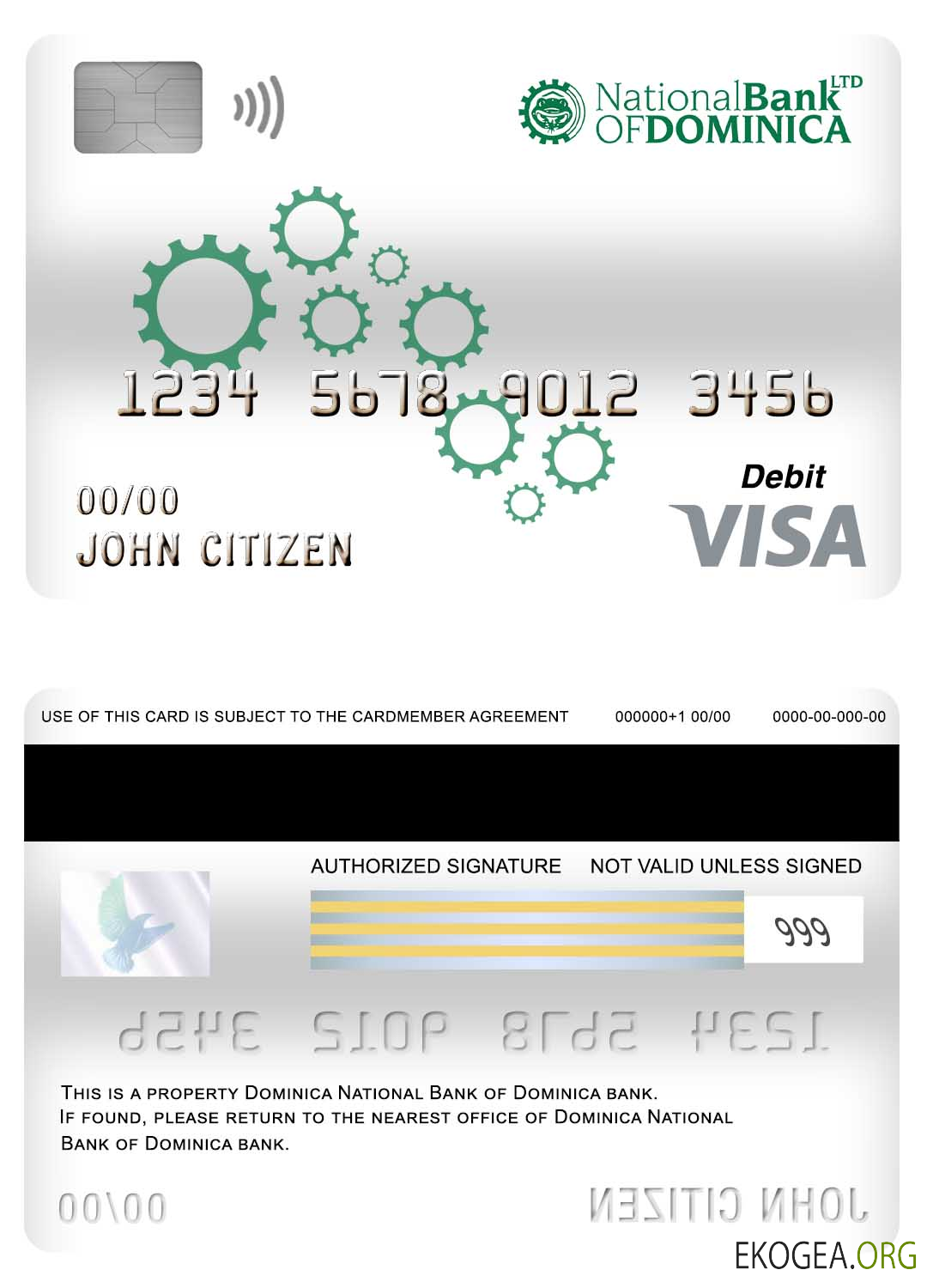 Carte de débit visa bancaire de la Banque nationale de la Dominique de la Dominique